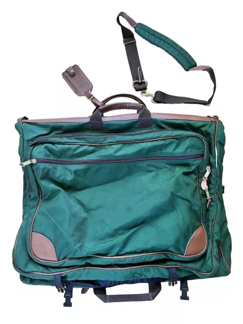 Vintage LL Bean Leather Trimmed Garment Bag Luggage Hunter Green Freeport Maine