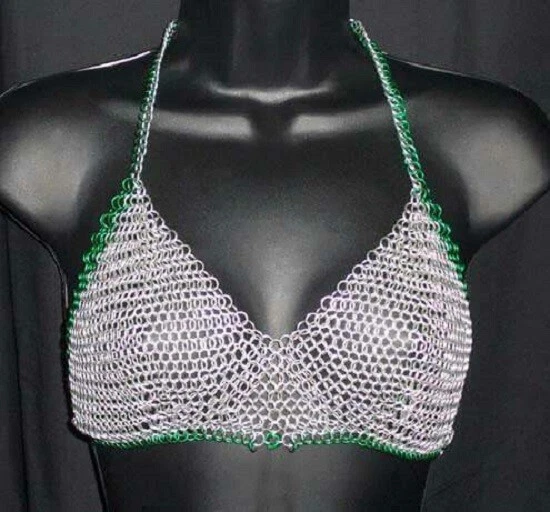 Reggiseno a catena argento alluminio 10 mm top vichingo stile sexy Halloween