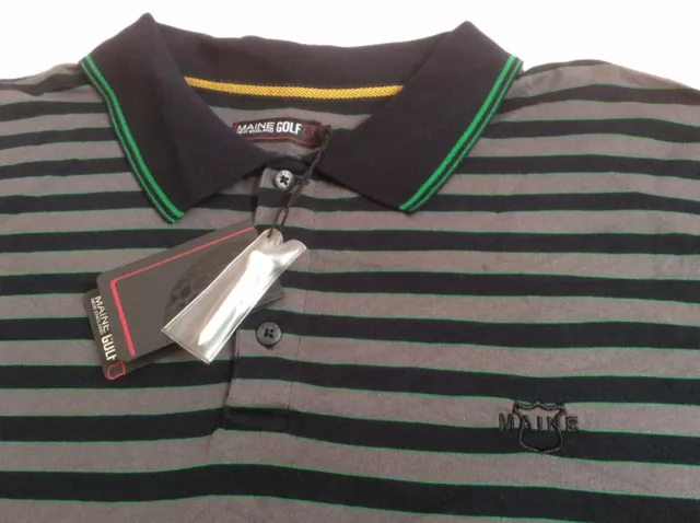 Maine Golf New England Striped Grey Green Black Polo Shirt Luxury Cotton 3Xl 2