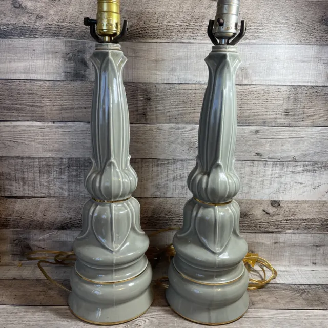 Pair of Mid Century Gray/ Gold Color Glaze Lamps 19” Tall