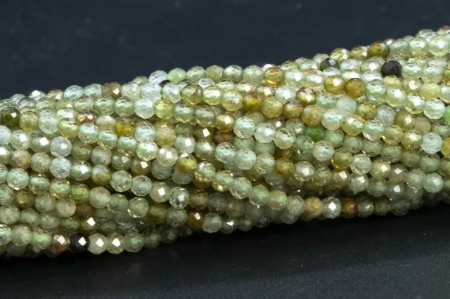 2MM Genuine Natural Light Green Garnet Beads AAA Faceted Round Loose Beads 15"