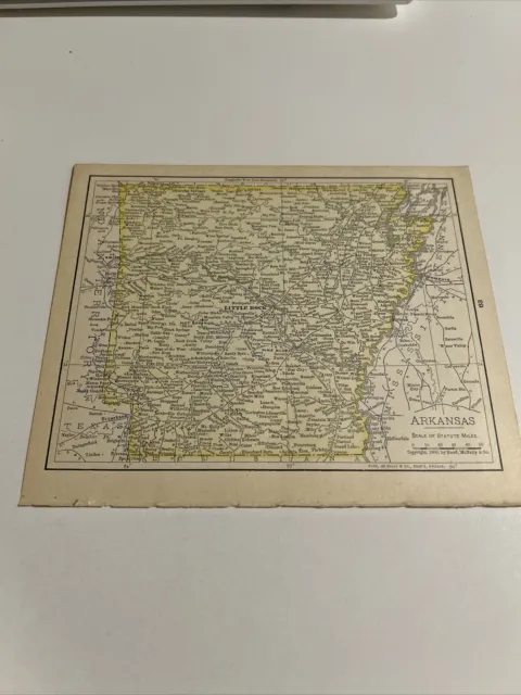 Rand, McNally & Co Antique 1900 Map Of Arkansas 7x6