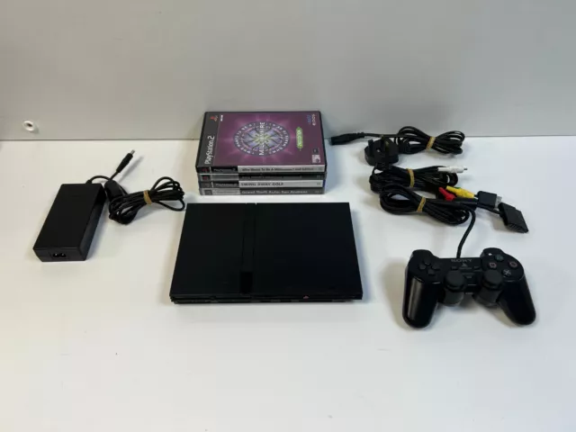 Sony Playstation 2 PS2 SLIM Console Black With Controller + Games