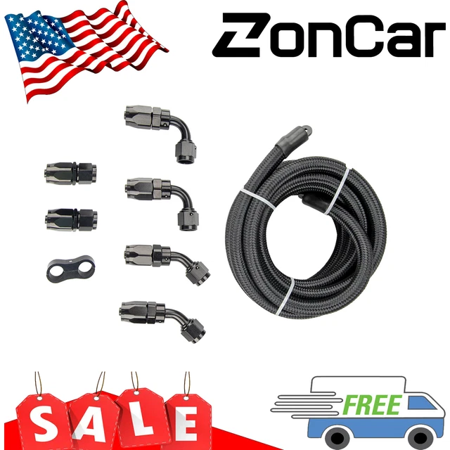 Braided 3/8 Fuel Line 6AN Oil/Gas/Fuel Hose End Fitting Hose Separator Clamp Kit