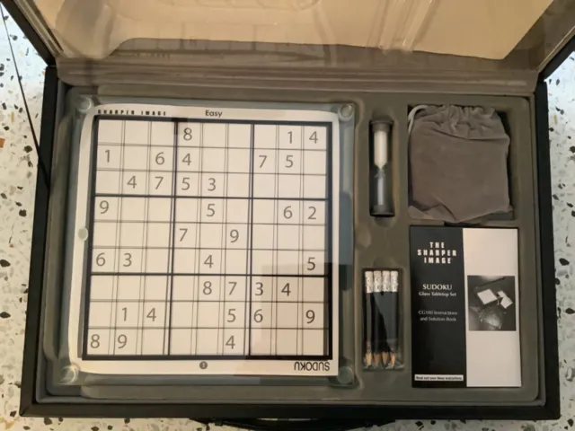 Sudoku Glass Tabletop Set by Sharper Image w/ Leather Carrying Case