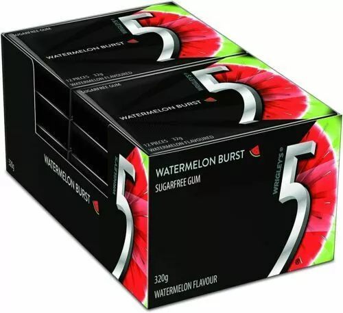 10 x WRIGLEYS 5 WATERMELON BURST CHEWING GUM SUGARFREE CHEWY BULK LOLLIES 2