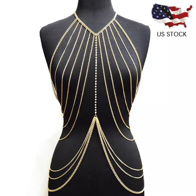 Women Bra Waist Belly Crossover Body Chain Harness Tassel Necklace Body Jewelry