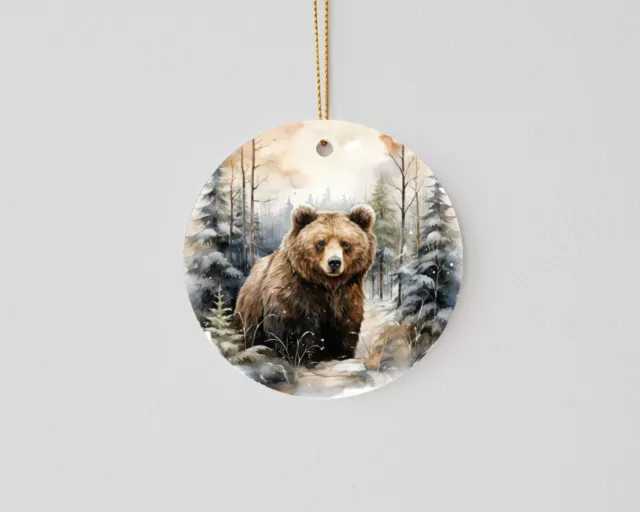 Christmas Ornament Bear in Snow Forest Woodland Ceramic Christmas Ornament