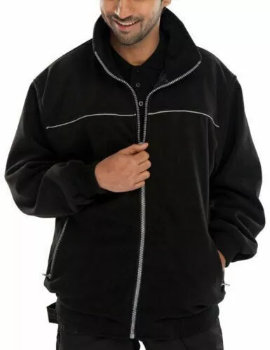 Fleece Jacket -Black LARGE THICK WARM  -Hidden Hood full zipped 