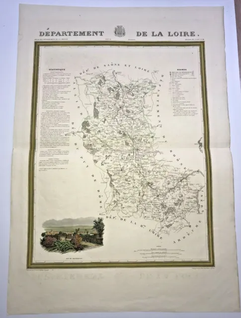France Departement Loire 1841 Donnet Very Large Antique Map 19Th Century