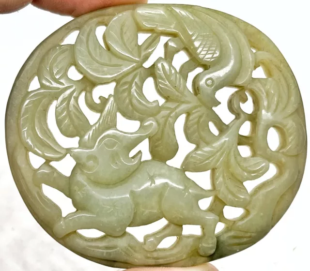 Chinese Hetian Green Jade Animal Carving Asian Pendant Antique Zoomorphic Old