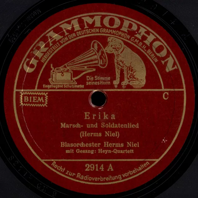 ERIKA - AUF DER HEIDE BLÜHT EIN KLEINES GERMAN WW2 MARSCH RARE WWII 78rpm Record