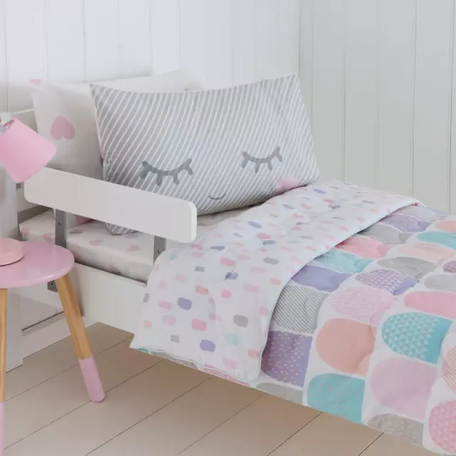 Cot Comforter Set Scallop Pastels Reversible Toddler Comforter Quilt Pillow Set