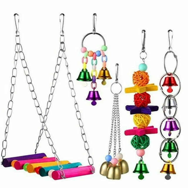 5 pcs Parrot Toys Hanging Swing Bird Bell Cage Parakeet Cockatiel Budgie Harness 2