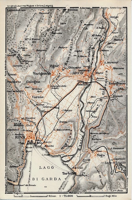 LAGO DI GARDA Riva Arco 1931 picc. carta orig. Varignano Nago Bolognano ...