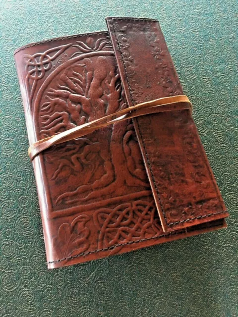 Hand-tooled Oak Tree Leather Journal Handmade Paper Celtic Knots