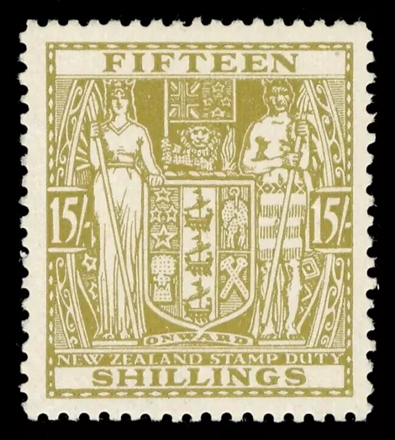 Nueva Zelanda 1940 KGVI ""Armas"" Fiscal 15s Marca de Agua Invertida Excelente Estampillada sin montar o nunca montada. SG F202w.