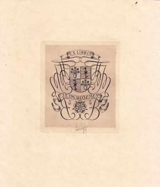 Exlibris Bookplate Copperplate Hubert Woyty-Wimmer 1901-1972 Arms Calligraphy