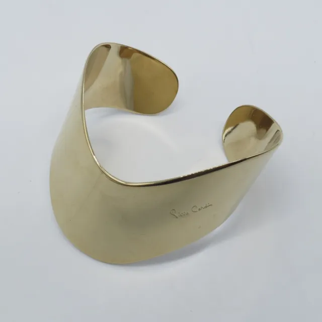 Pierre Cardin V Curve Shape Cuff Bracelet 7" Gold Tone Bold Modernist Style