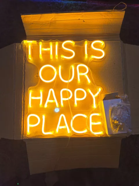 This Is Our Happy Place Neon Sign LED Light 50cm Bar Wall Artwork Bedroom Decor