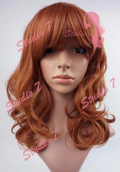 W98 Ladies Wig Light Auburn Ginger Mix Wavy Wig Natural Look Skin Top studio7-uk