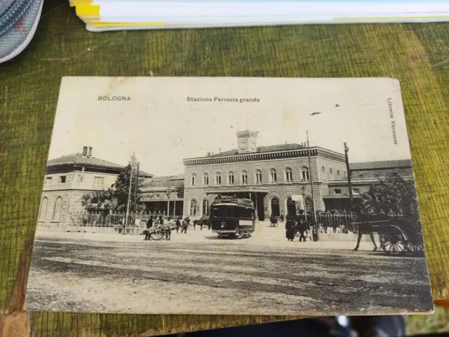 Cartolina Bologna stazione ferroviaria grande viaggiata 1908