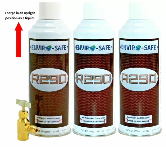 R290 Refrigerant (UPRIGHT CAN!) 3 cans & Top Tap Kit #8013, FREE SHIPPING
