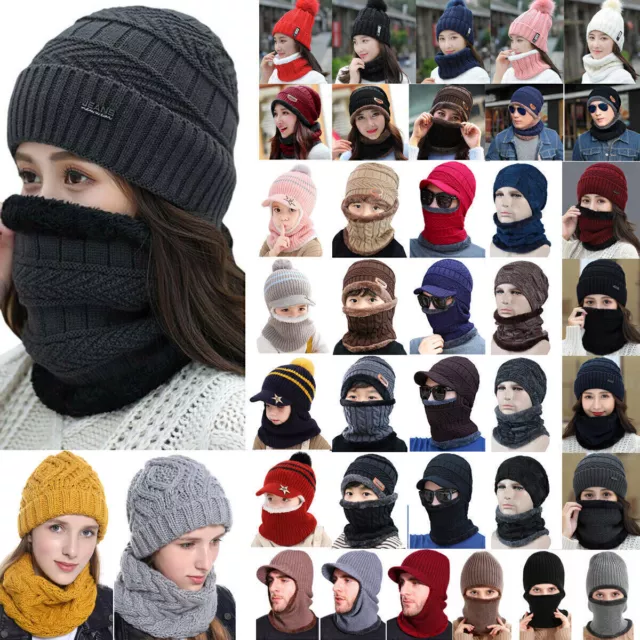 Winter Beanie Hat and Scarf Fleece Lining Warm Knitted Caps For Men Women Kids