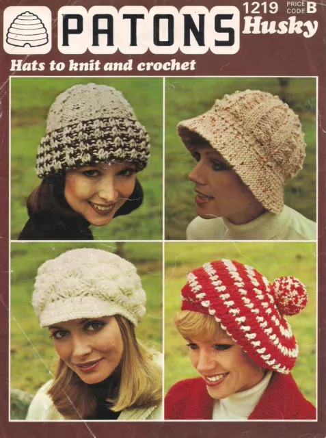 Vintage Knitting & Crochet Pattern. Lady's Hats. Chunky Wool.