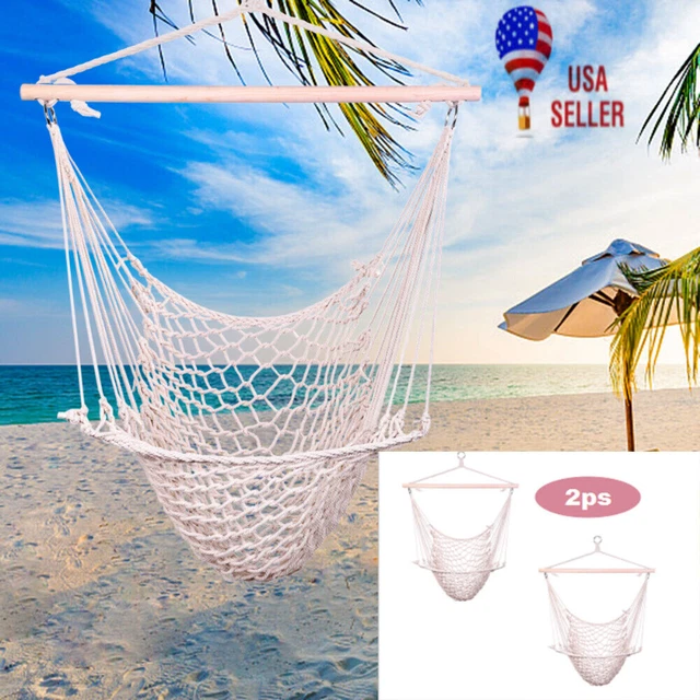2pcs Indoor Outdoor Cotton Hanging Rope Air Sky Chair Swing Beige For Backyard