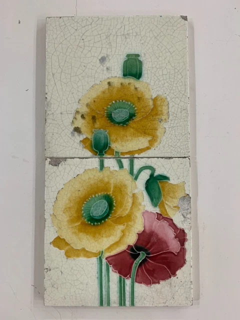 Rare Vintage Antique 2 Pc Set Tiles England Majolica Ceramic Collectible 1900S