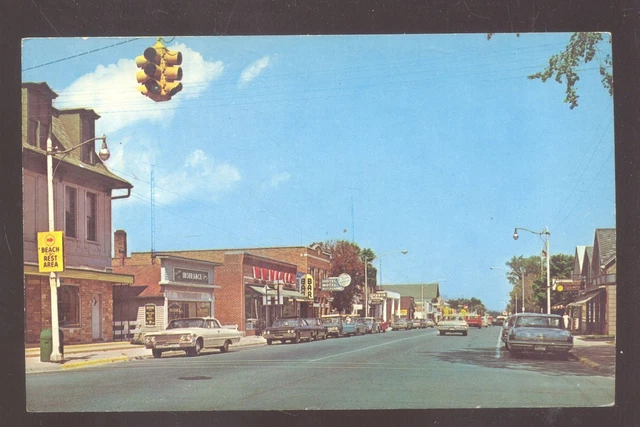 Rogers City Michigan Downtown Street Scene Vintage Postcard Old Cars