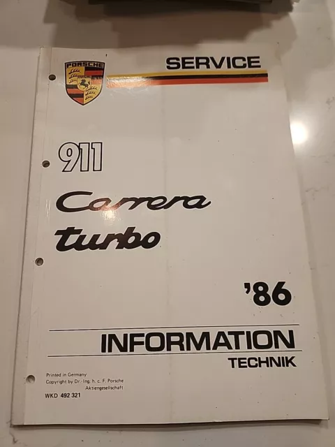 Porsche 1986 911 Carrera Service Information Technik