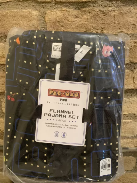 Pottery Barn PB Teen Organic Pacman PAC-MAN Flannel pajama set pjs pj Size Large