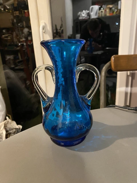 Vase En Verre Vintage Turquoise Années 1960 – Style Solifleur – Occasion – Décoration Rétro