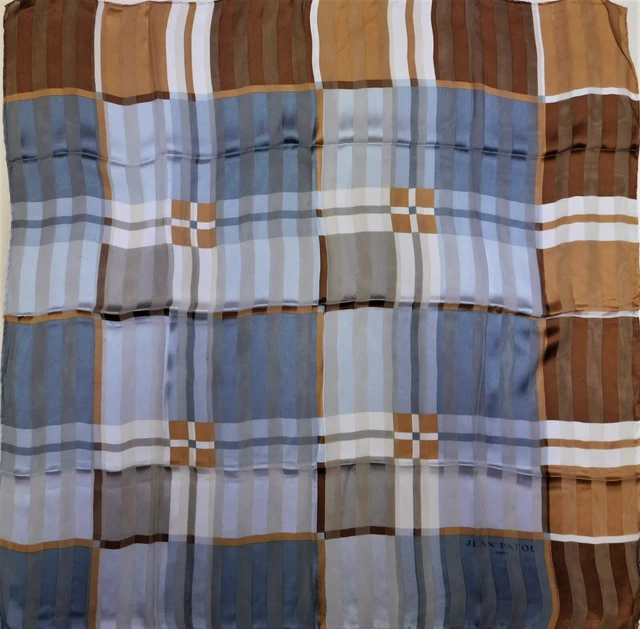 Foulard Carré Vintage Jean Patou En Soie - Marron Roulotté - Écharpe Chic Rétro