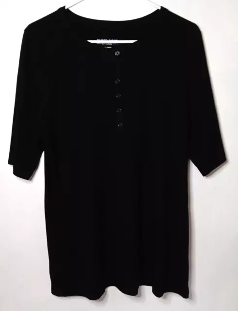 SuperSoft By Torrid Women's Plus Size 2 Rib Knit Button Black Short Sleeve Shirt