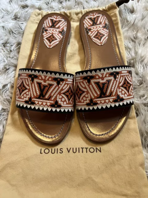 Louis Vuitton 36.5 Women's Blue Escale Lock It Mules Sandals Slides 825lv57
