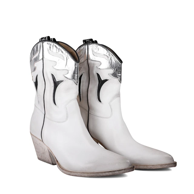 Bottines Santiags en cuir vintage gris claire - T: 37,5