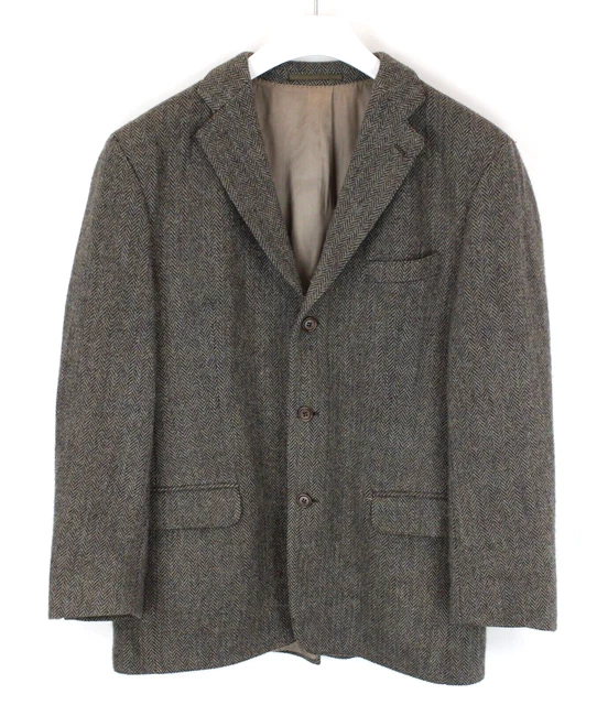 Harris Tweed Giacca Uomo ~ Grande Lana a Spina di Pesce Monopetto Intaglio