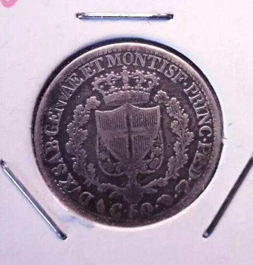 Monnaie Italie Sardaigne Carlo Felice 50 centisimi 1826 Turin Argent