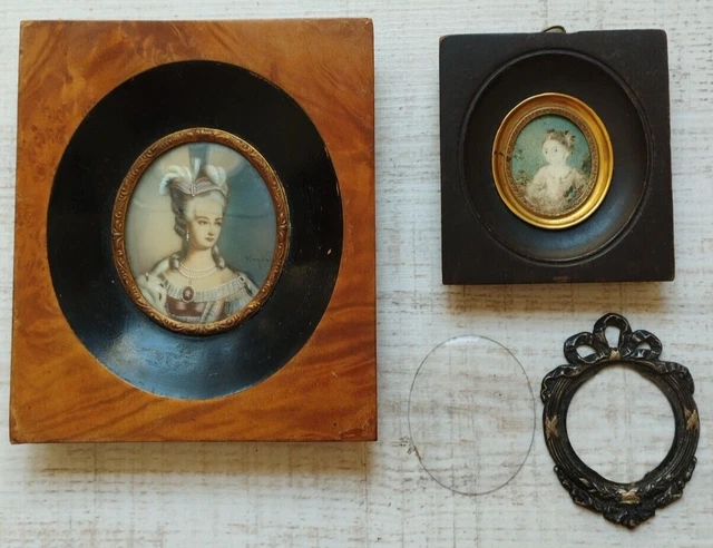 Lot miniatures - Portrait - Cadre - XIXe - Peinture