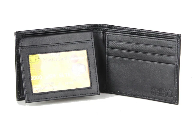 Mens Genuine Leather Wallet Bifold ID Credit Card Holder Window Billfold License
