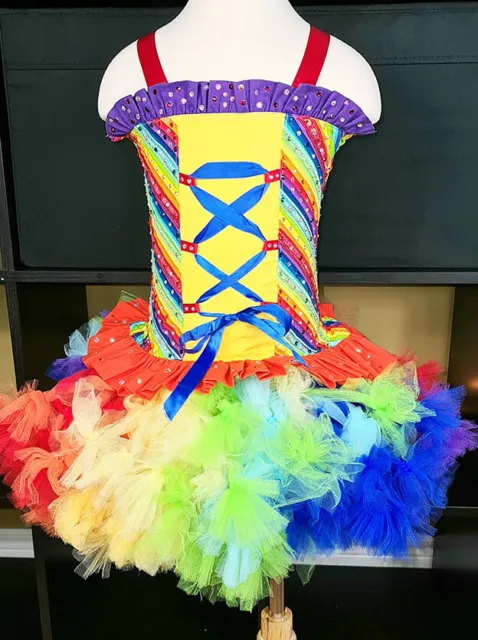 Super cute Custom National Glitz Pageant Gown Rainbow Bright Dress 4T 4-5 Yrs