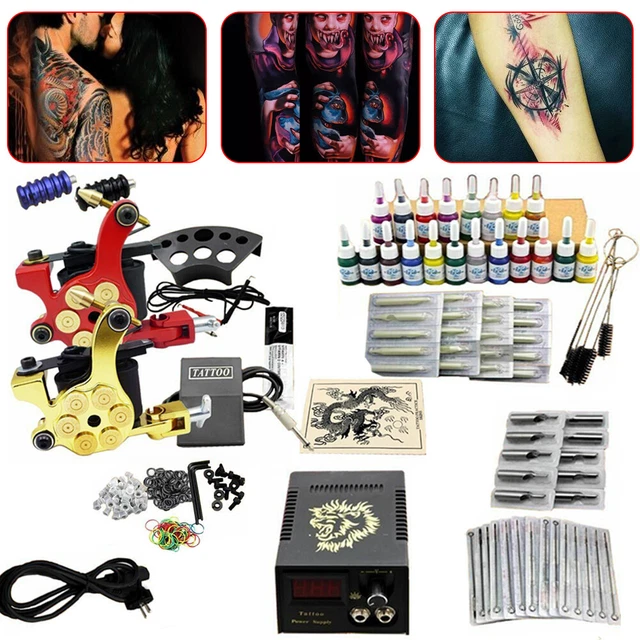 Kit tatuaggio completo starter set 20 colori set tatuaggi 2 macchina tatuaggi 50 aghi