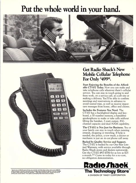 1989 Print ad Radio Shack Mobile Cellular Telephone/Toshiba Pix on a Chip Camera