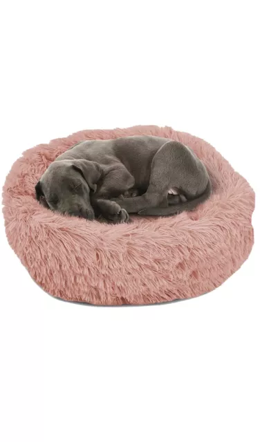 Large Pet Calming Bed Comfy Fluffy Donut Dog Beds Round Soft Plush