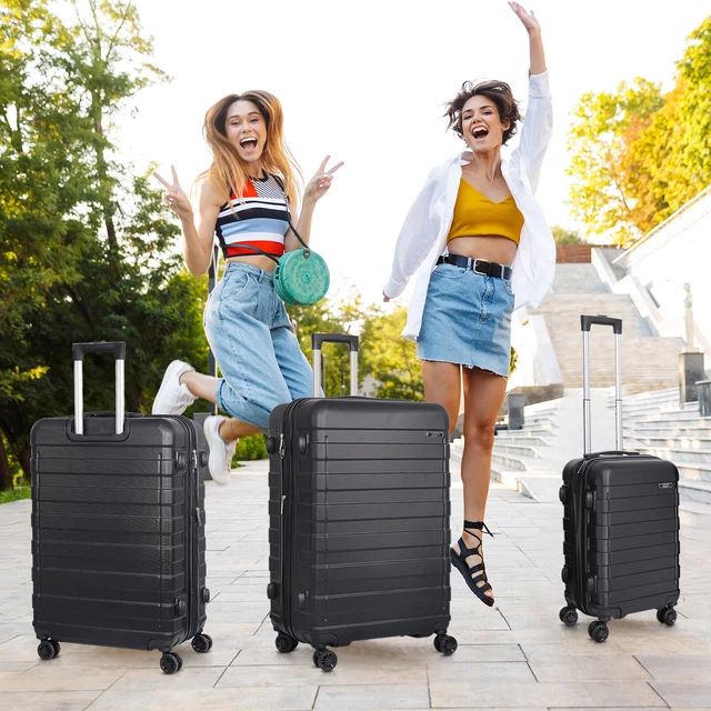 Expandable Luggage Set 3 Piece 21"26"30" Black Hardshell Suitcase with TSA Lock 2