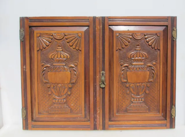 Victorian Carved Wooden Panels Plaques Cupboard Doors Antique Old Wood Urn