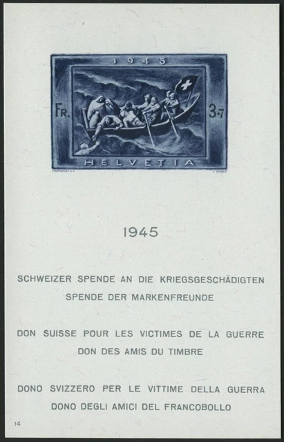 SCHWEIZ Bl. 11 **, 1945, Bl. Kriegsgeschädigte, Pracht